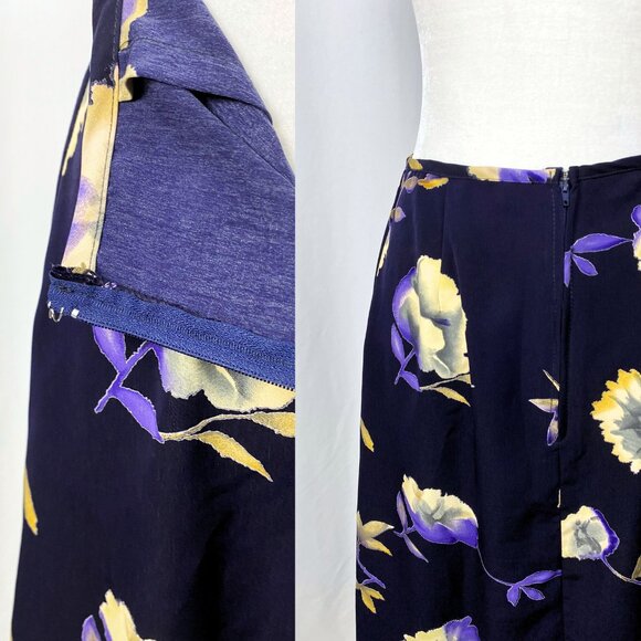 Vintage 90s moody soft grunge whimsigoth indigo watercolour floral maxi skirt - Picture 3 of 6